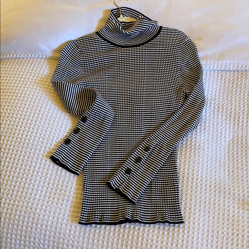 Anthropologie Black and Cream Striped Sweater